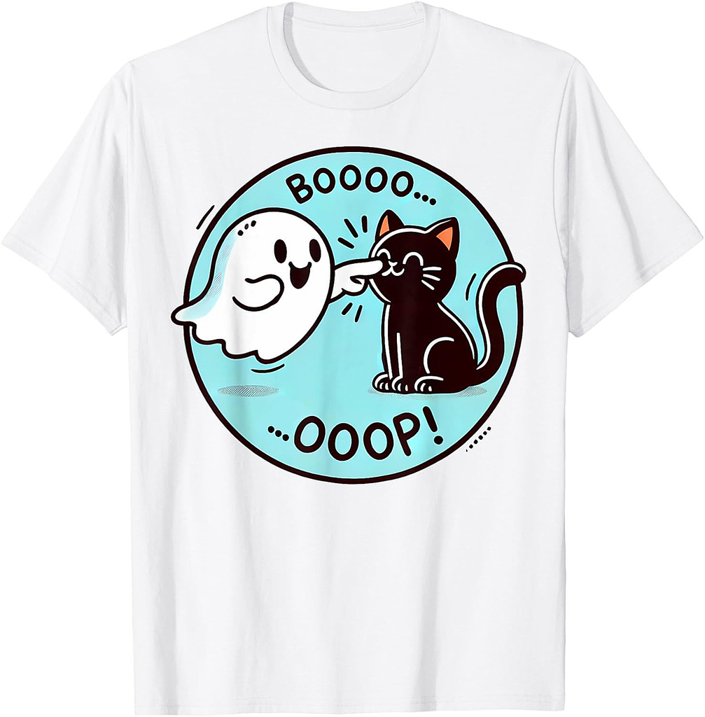 Funny Halloween Ghost Black Cat Boop Easy Lazy Costume T-Shirt for Men Women Kids