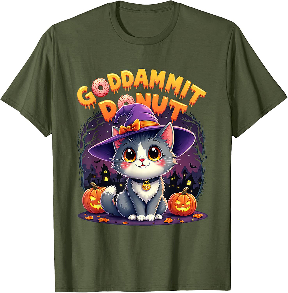 Funny Halloween Pet Lovers Kitty Donut Witchy Diva Cat T-Shirt