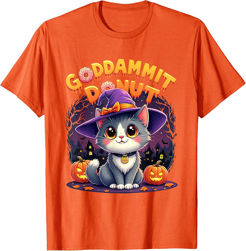 Funny Halloween Pet Lovers Kitty Donut Witchy Diva Cat T-Shirt