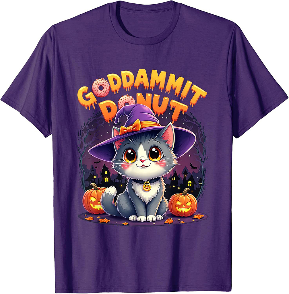 Funny Halloween Pet Lovers Kitty Donut Witchy Diva Cat T-Shirt