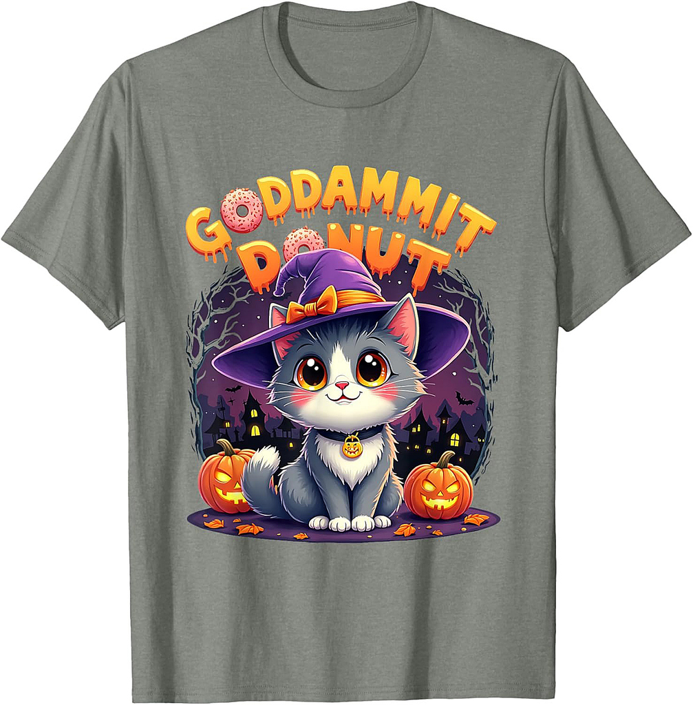 Funny Halloween Pet Lovers Kitty Donut Witchy Diva Cat T-Shirt