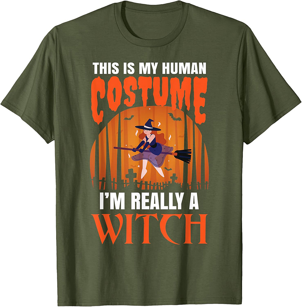 Funny Halloween-This Is My Human Costume, I'm Really A Witch T-Shirt