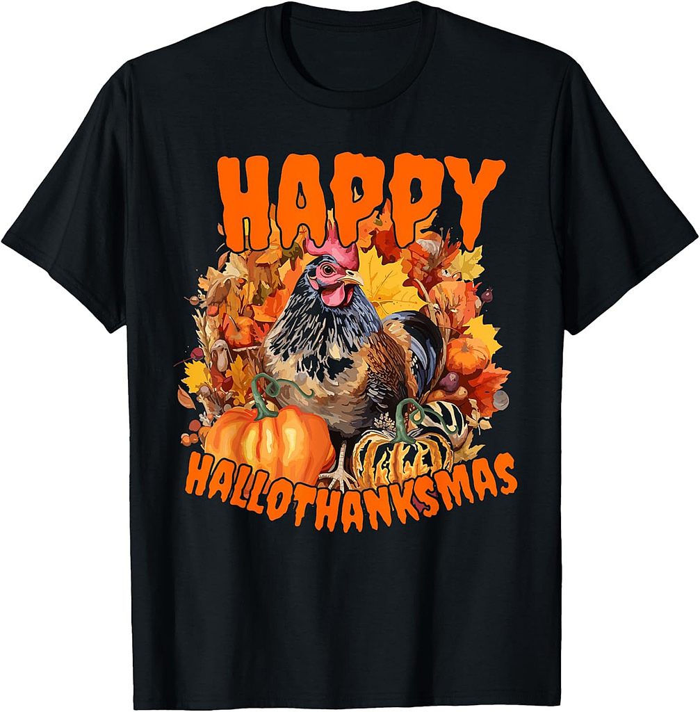 Funny Happy Hallothanksmas Halloween Thanksgiving Christmas T-Shirt