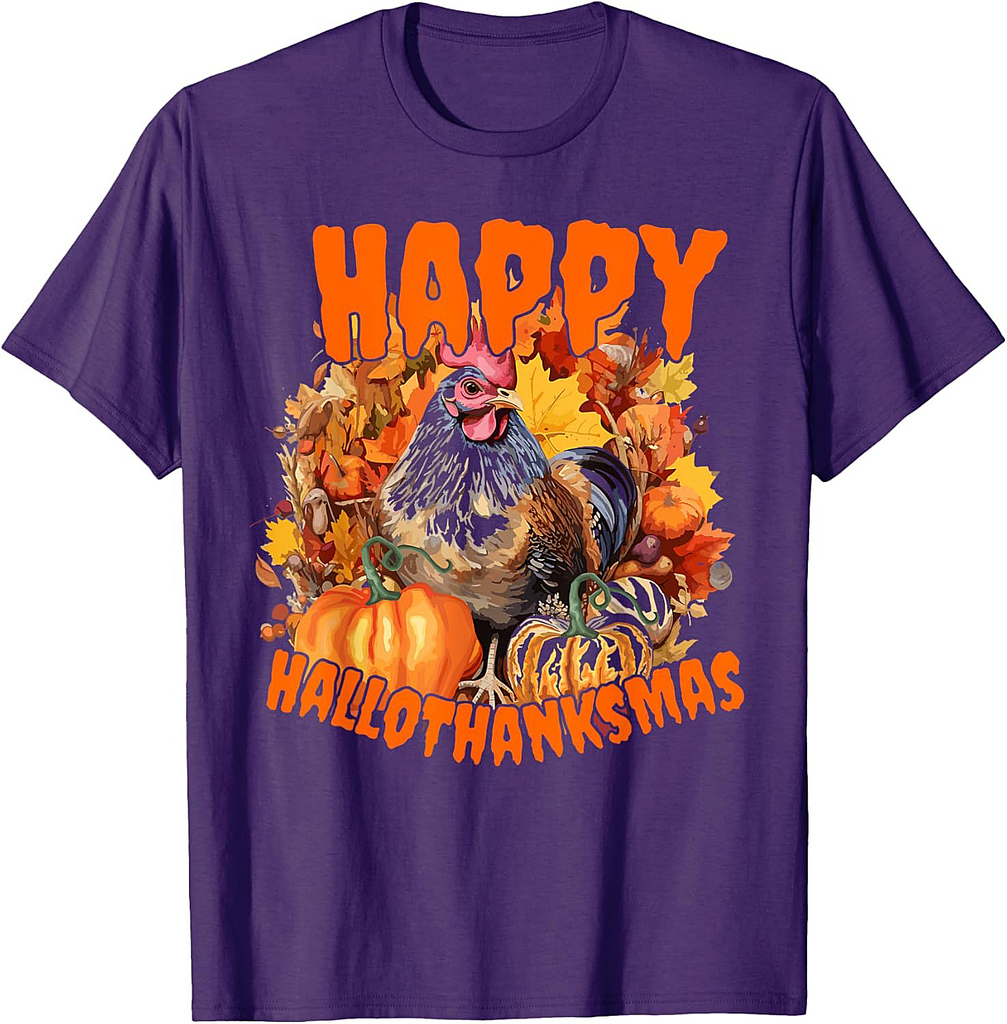 Funny Happy Hallothanksmas Halloween Thanksgiving Christmas T-Shirt