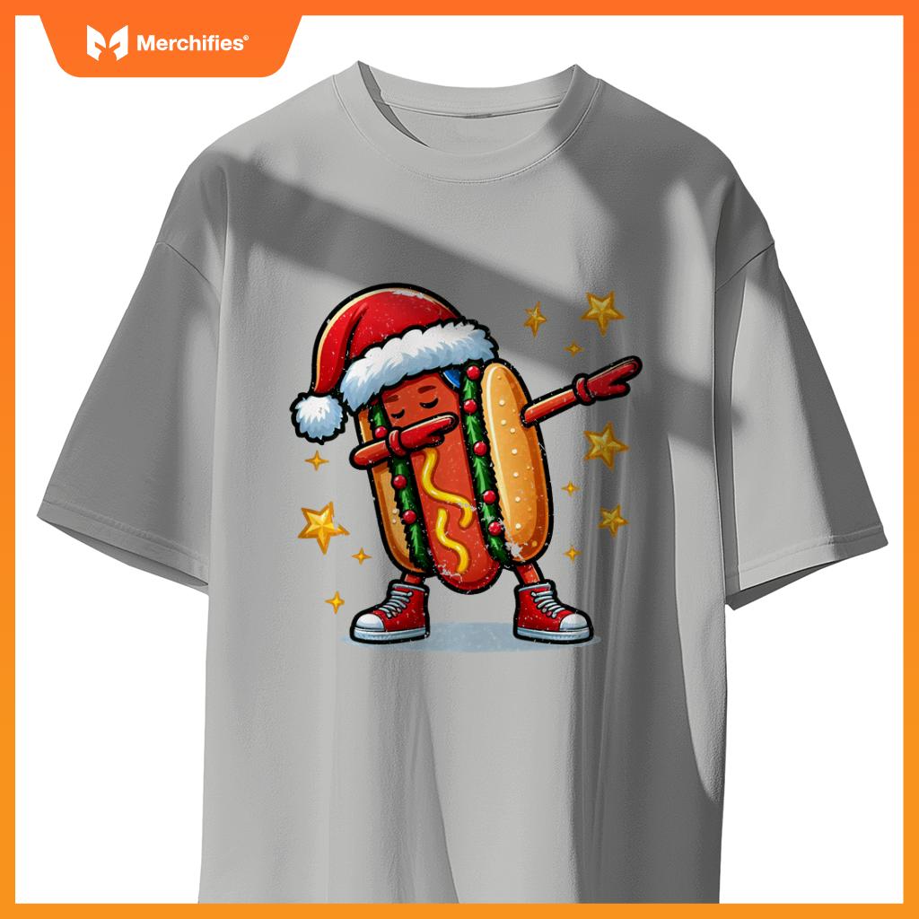 Funny Hot Dog Dubbing Dance Christmas Xmas Humor Design T-Shirt