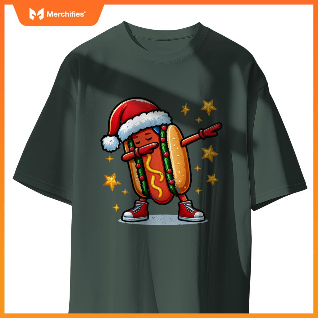 Funny Hot Dog Dubbing Dance Christmas Xmas Humor Design T-Shirt