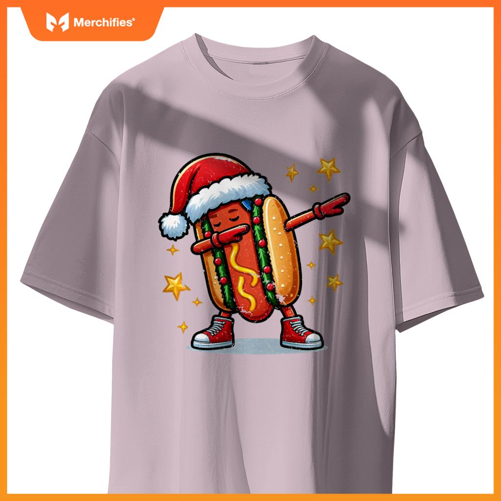 Funny Hot Dog Dubbing Dance Christmas Xmas Humor Design T-Shirt