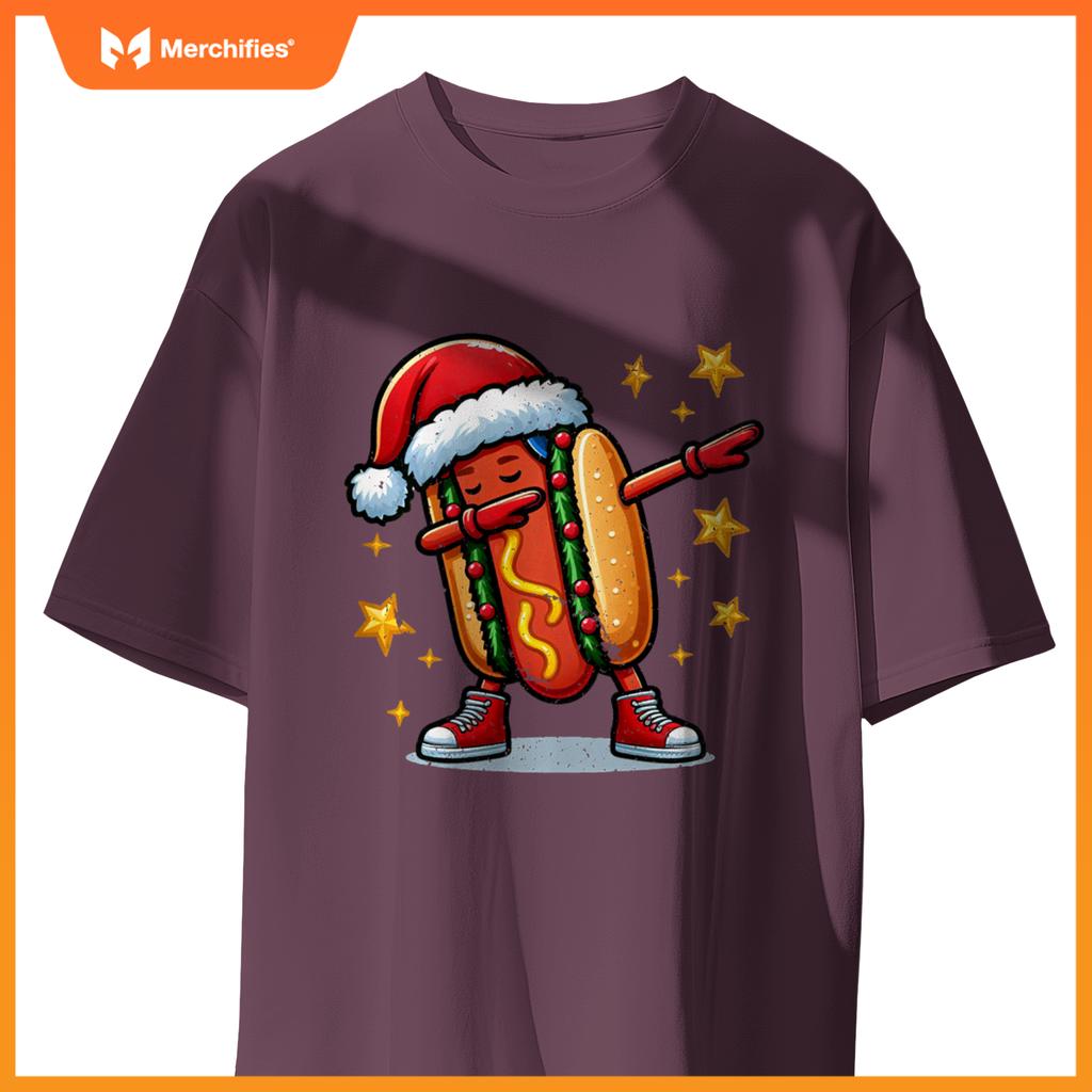 Funny Hot Dog Dubbing Dance Christmas Xmas Humor Design T-Shirt