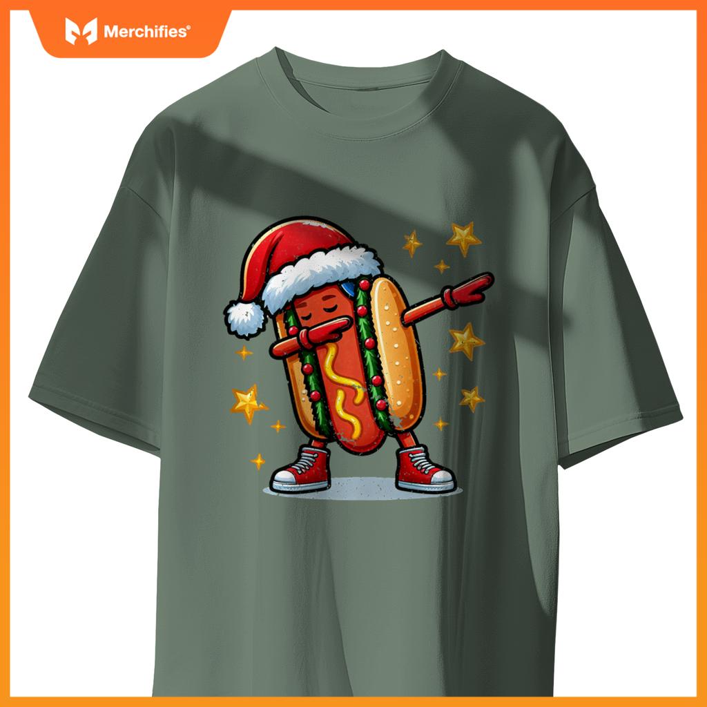 Funny Hot Dog Dubbing Dance Christmas Xmas Humor Design T-Shirt