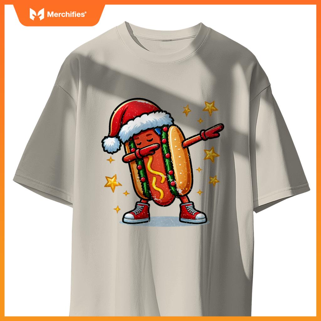 Funny Hot Dog Dubbing Dance Christmas Xmas Humor Design T-Shirt