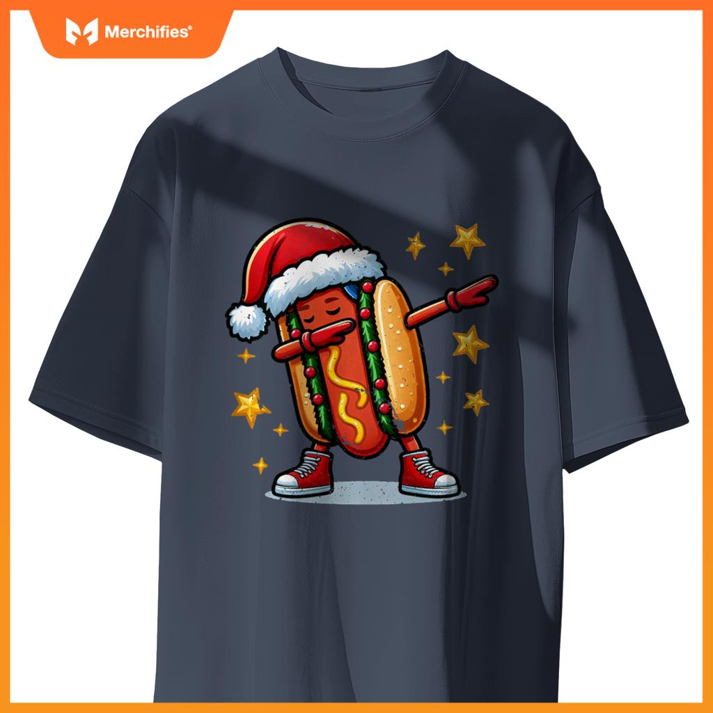 Funny Hot Dog Dubbing Dance Christmas Xmas Humor Design T-Shirt
