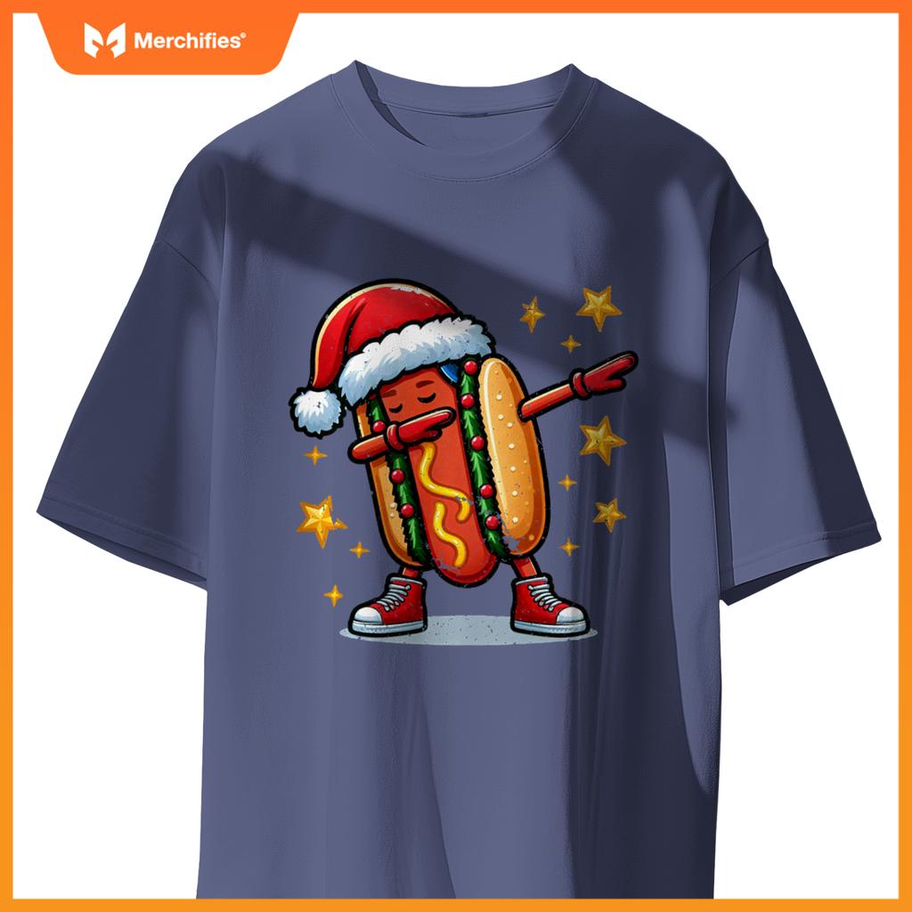 Funny Hot Dog Dubbing Dance Christmas Xmas Humor Design T-Shirt