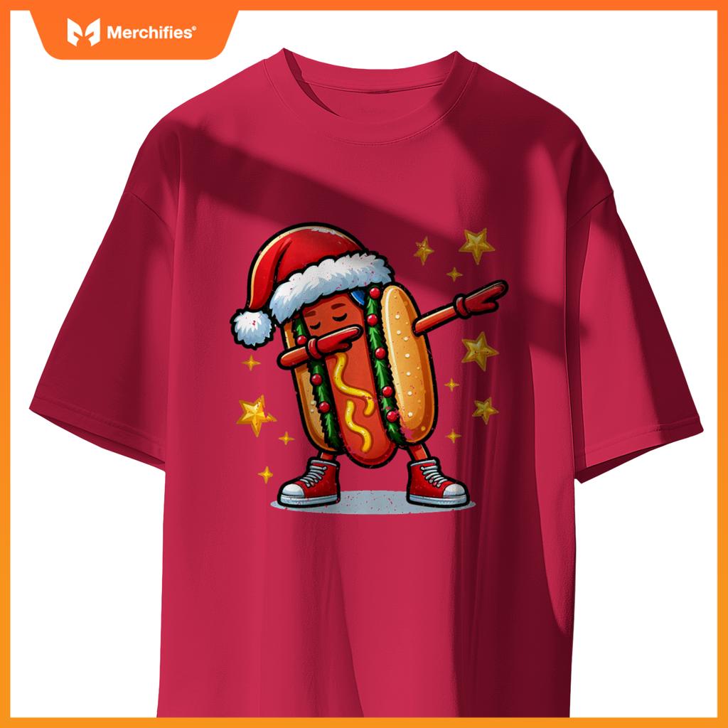 Funny Hot Dog Dubbing Dance Christmas Xmas Humor Design T-Shirt
