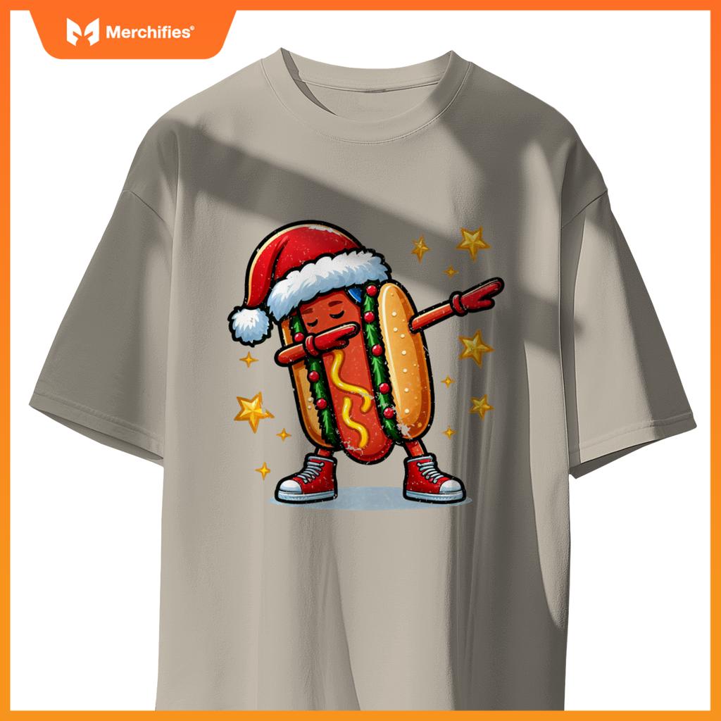 Funny Hot Dog Dubbing Dance Christmas Xmas Humor Design T-Shirt