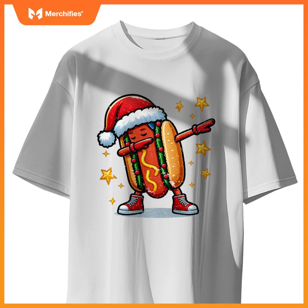 Funny Hot Dog Dubbing Dance Christmas Xmas Humor Design T-Shirt