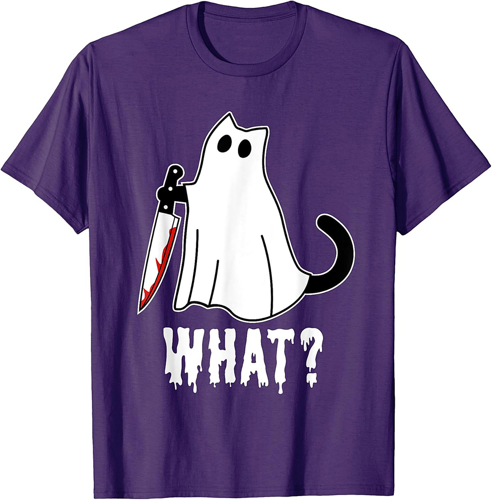 Funny Murder Cat Black Cat Murderous With Knife Halloween Men Women T-Shirt