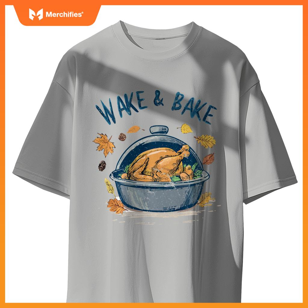Funny Thanksgiving Wake Bake Turkey Feast Meal Dinner Chef T-Shirt