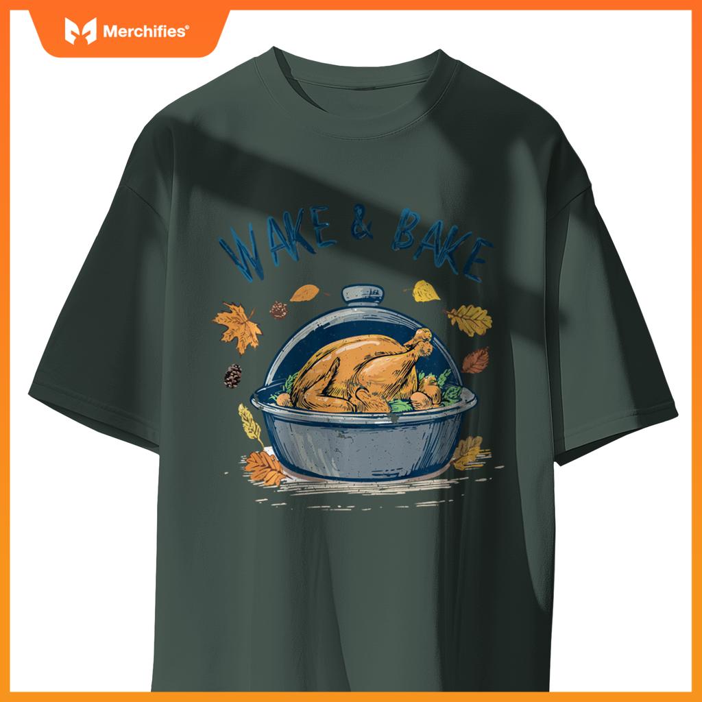 Funny Thanksgiving Wake Bake Turkey Feast Meal Dinner Chef T-Shirt