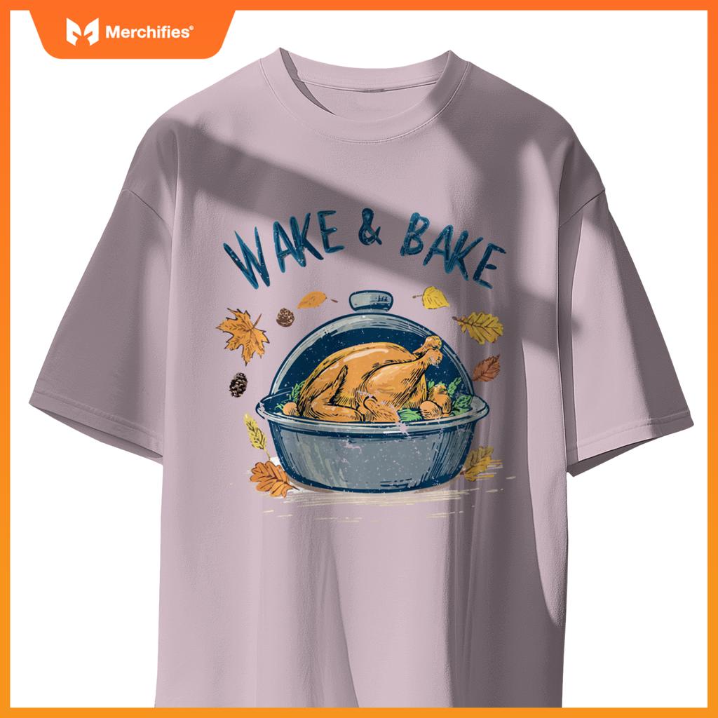 Funny Thanksgiving Wake Bake Turkey Feast Meal Dinner Chef T-Shirt
