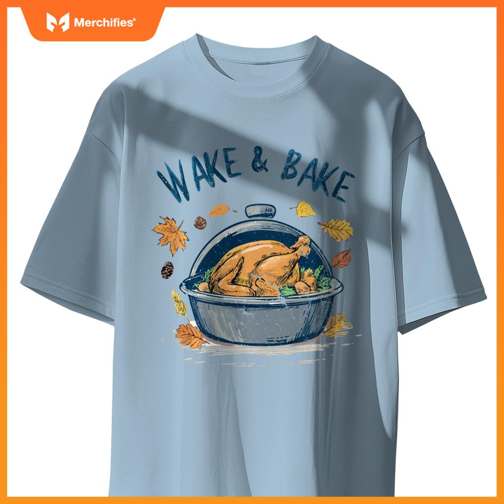 Funny Thanksgiving Wake Bake Turkey Feast Meal Dinner Chef T-Shirt