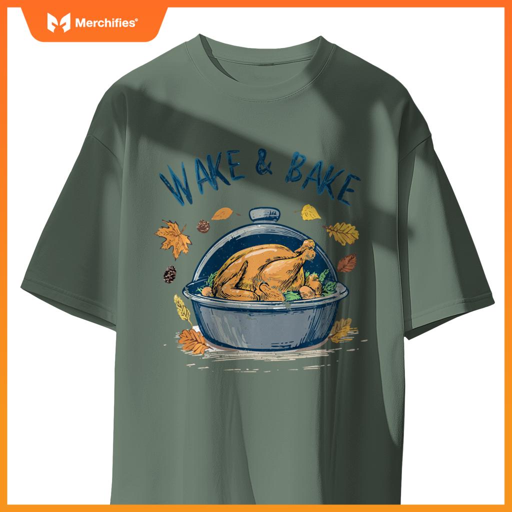 Funny Thanksgiving Wake Bake Turkey Feast Meal Dinner Chef T-Shirt