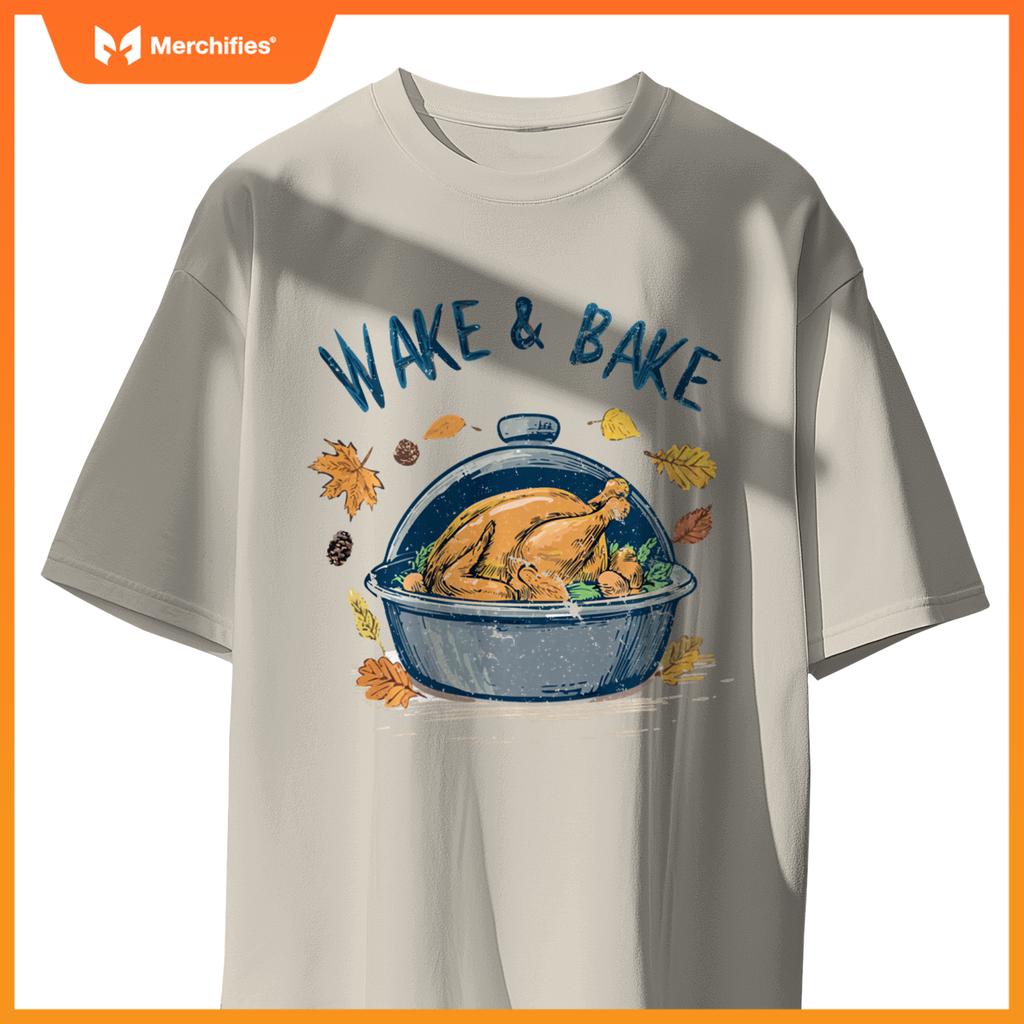 Funny Thanksgiving Wake Bake Turkey Feast Meal Dinner Chef T-Shirt