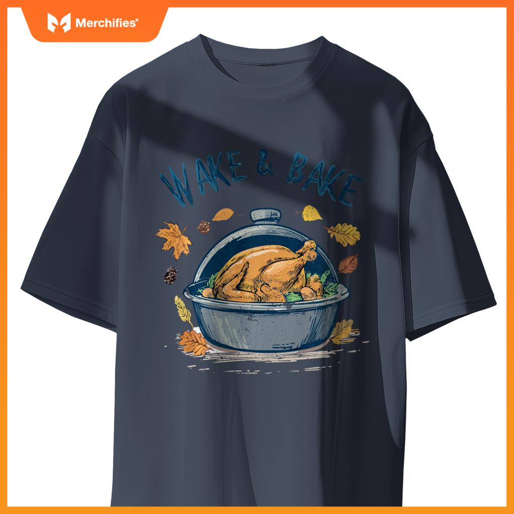 Funny Thanksgiving Wake Bake Turkey Feast Meal Dinner Chef T-Shirt