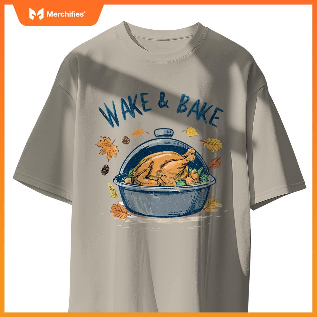 Funny Thanksgiving Wake Bake Turkey Feast Meal Dinner Chef T-Shirt