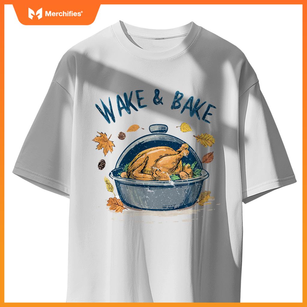 Funny Thanksgiving Wake Bake Turkey Feast Meal Dinner Chef T-Shirt