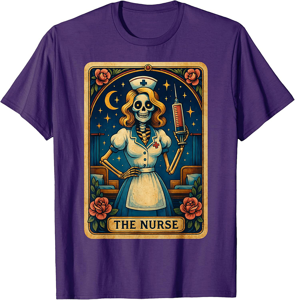 Funny The Nurse Skeleton Tarot Card Spooky RN Halloween T-Shirt