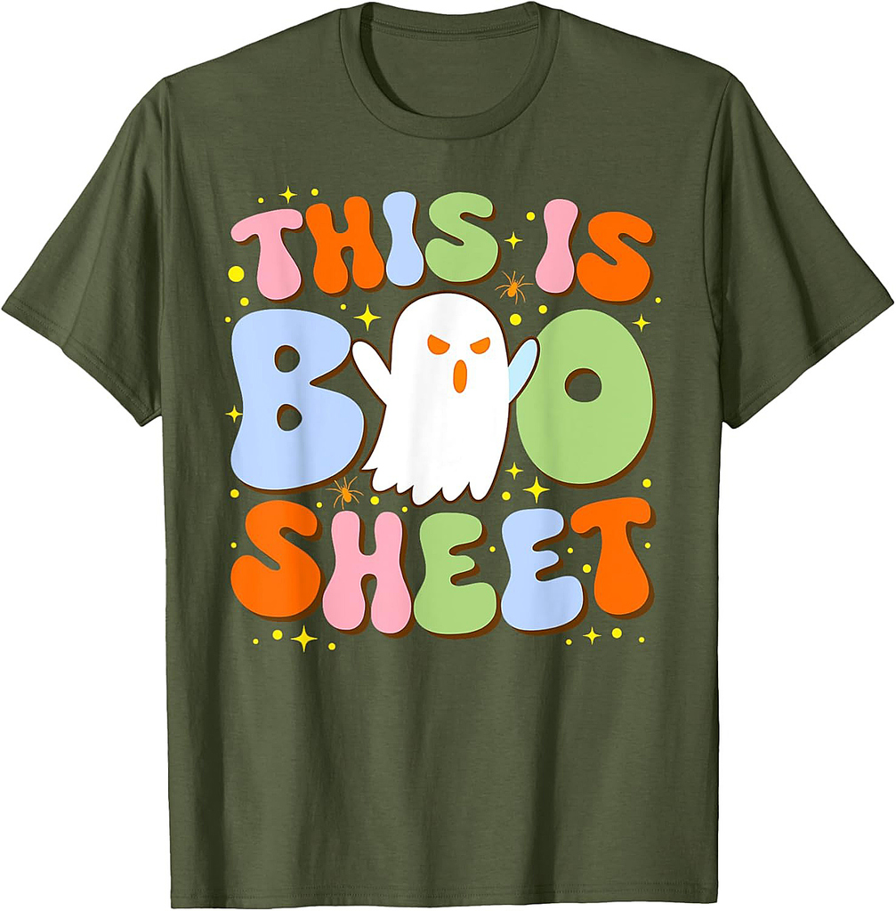 Funny This Is Boo Sheet Halloween Costume Ghost Groovy Retro T-Shirt