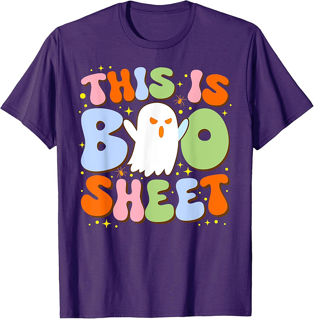 Funny This Is Boo Sheet Halloween Costume Ghost Groovy Retro T-Shirt