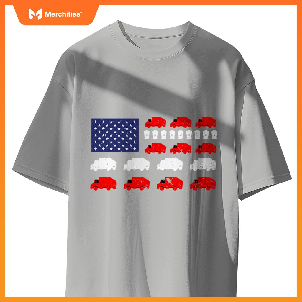 Garbage Truck Usa American Flag Patriotic Adult Men Women T-Shirt