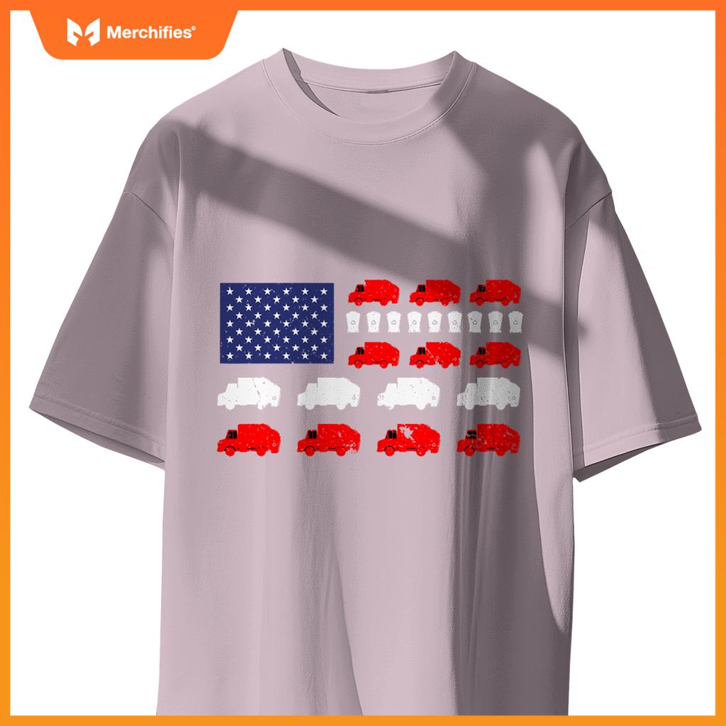Garbage Truck Usa American Flag Patriotic Adult Men Women T-Shirt