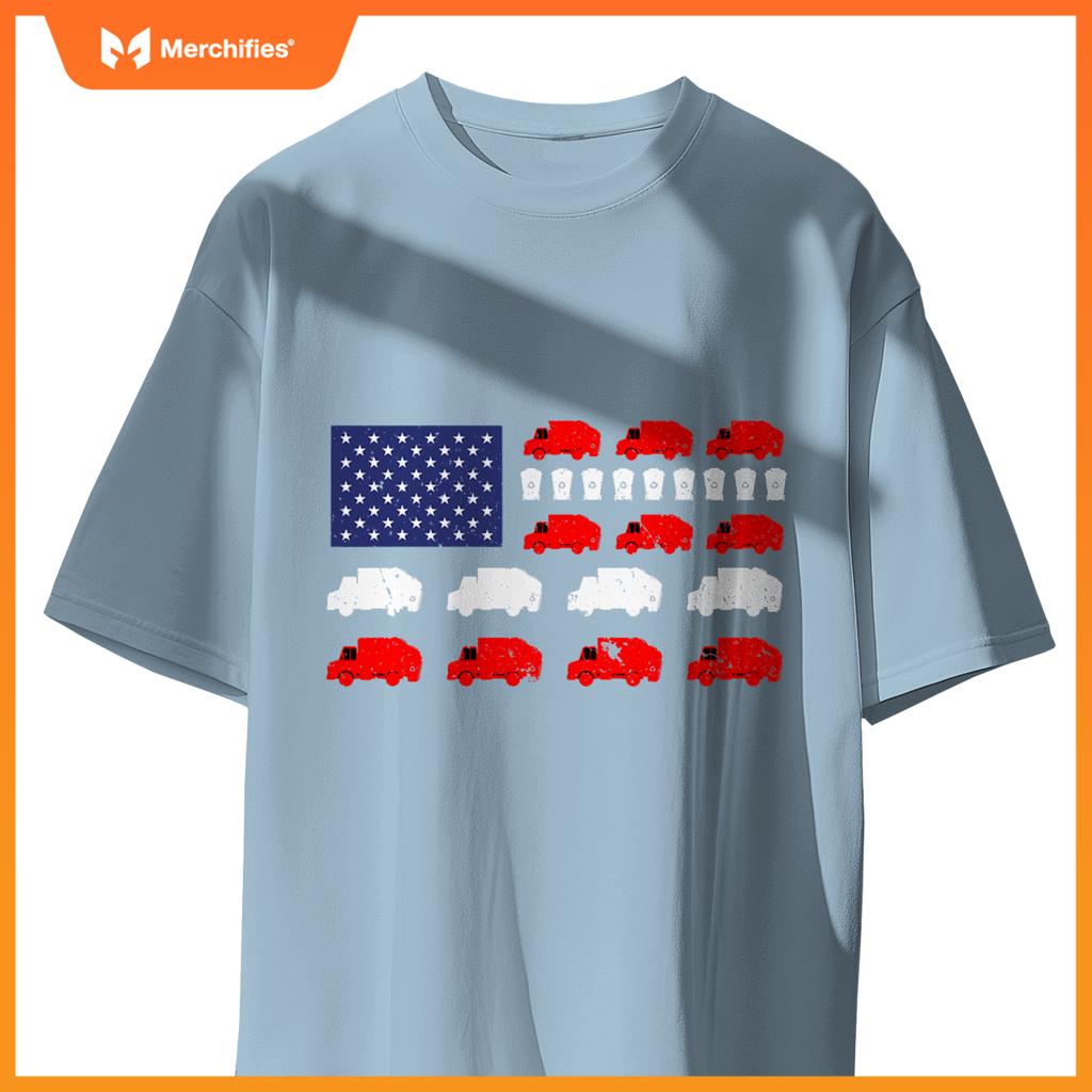 Garbage Truck Usa American Flag Patriotic Adult Men Women T-Shirt