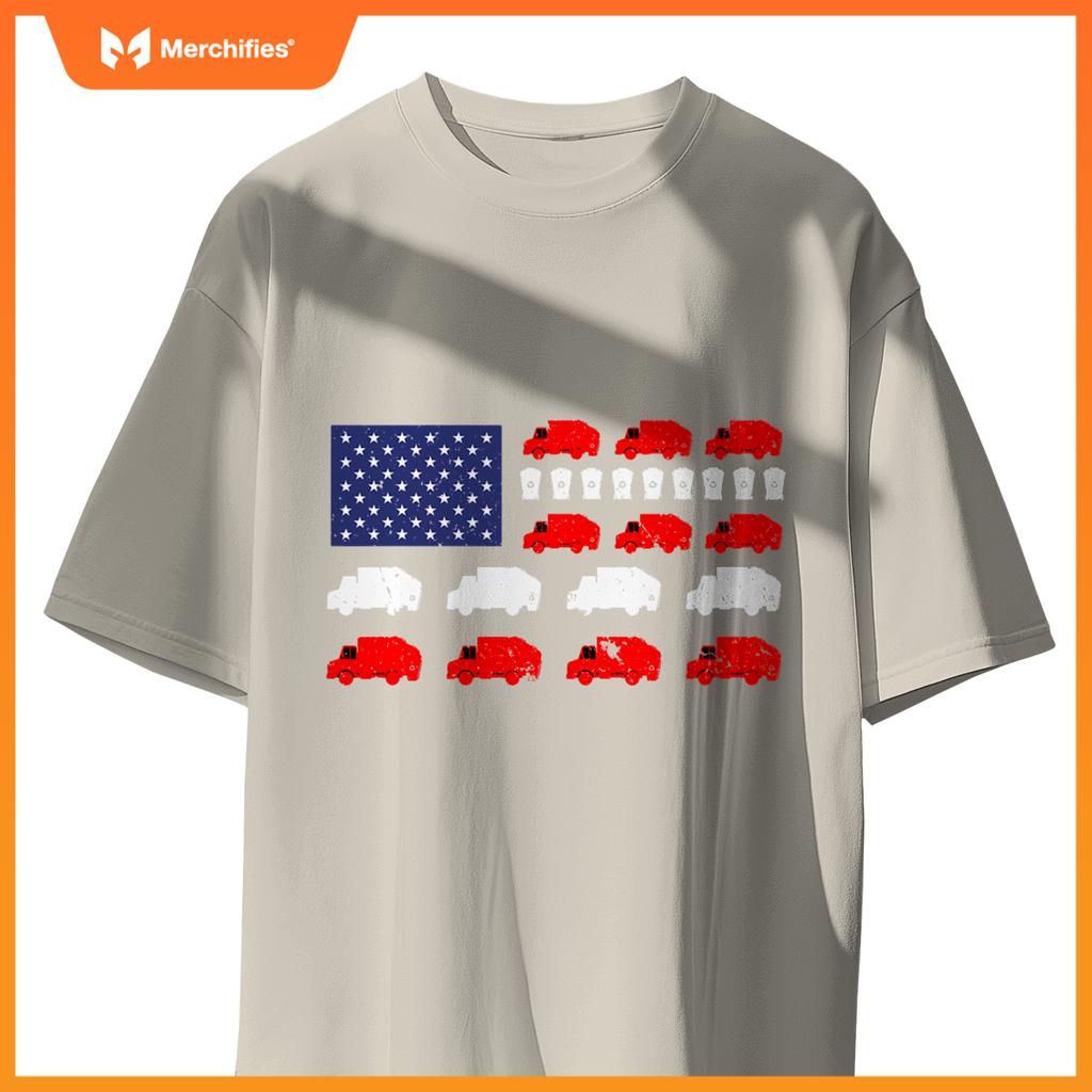 Garbage Truck Usa American Flag Patriotic Adult Men Women T-Shirt