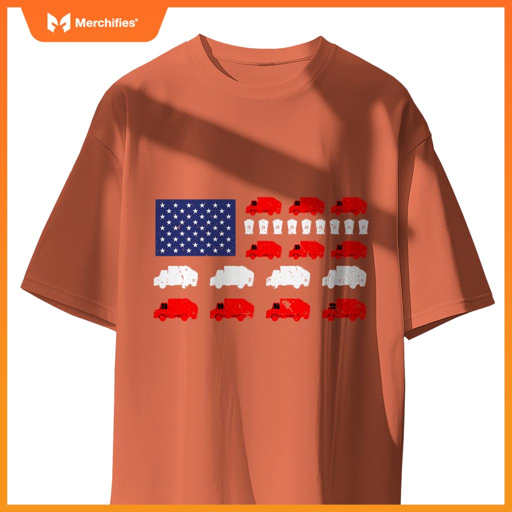 Garbage Truck Usa American Flag Patriotic Adult Men Women T-Shirt