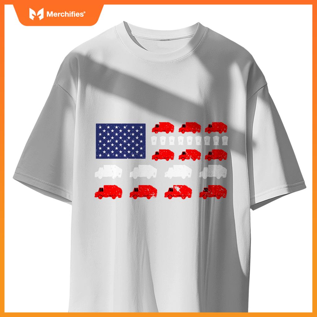 Garbage Truck Usa American Flag Patriotic Adult Men Women T-Shirt