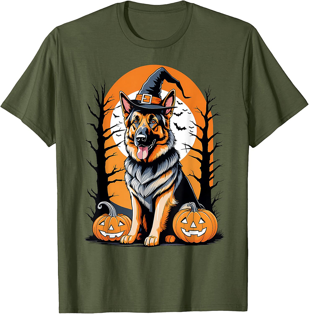 German Shepherd Witch Dog Halloween Dog Lover Pumpkin T-Shirt