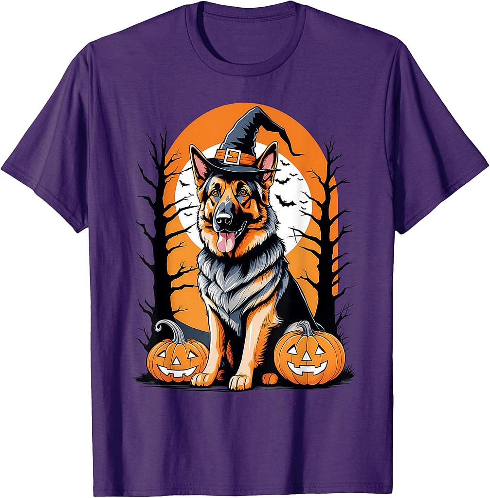 German Shepherd Witch Dog Halloween Dog Lover Pumpkin T-Shirt