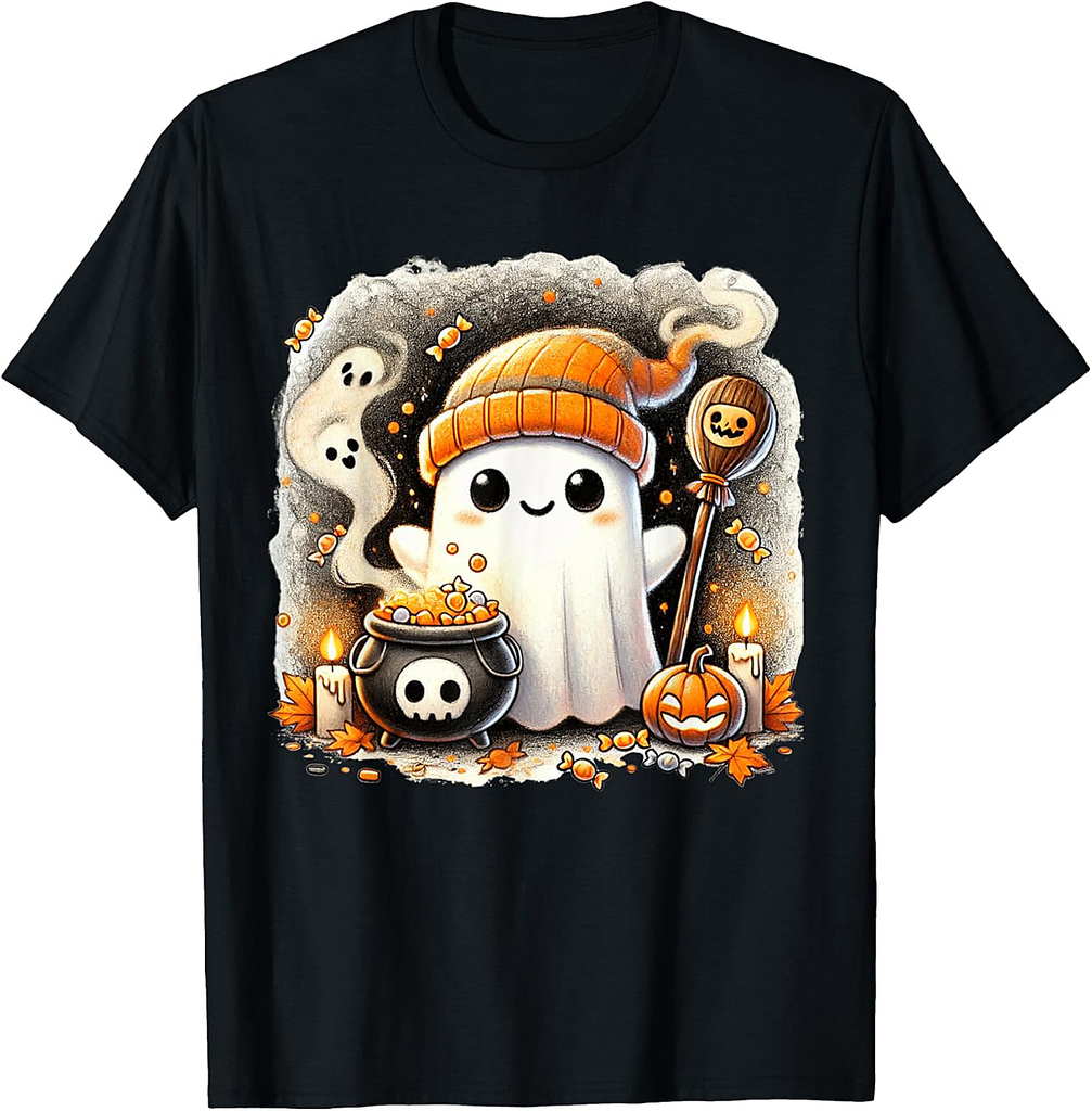 Ghost Halloween Cute Ghost Trick or Treat Candy Kids Women T-Shirt