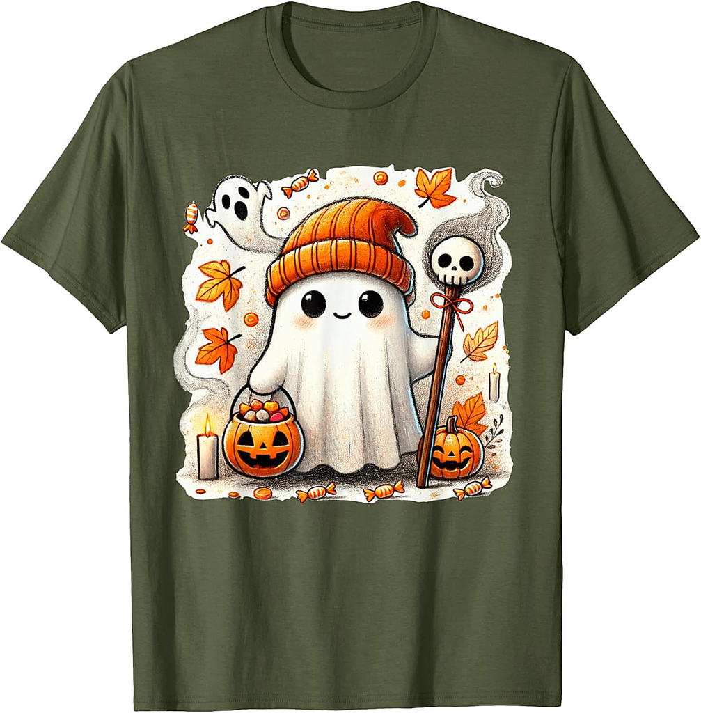 Ghost Halloween Cute Ghost Trick or Treat Candy Kids Women T-Shirt