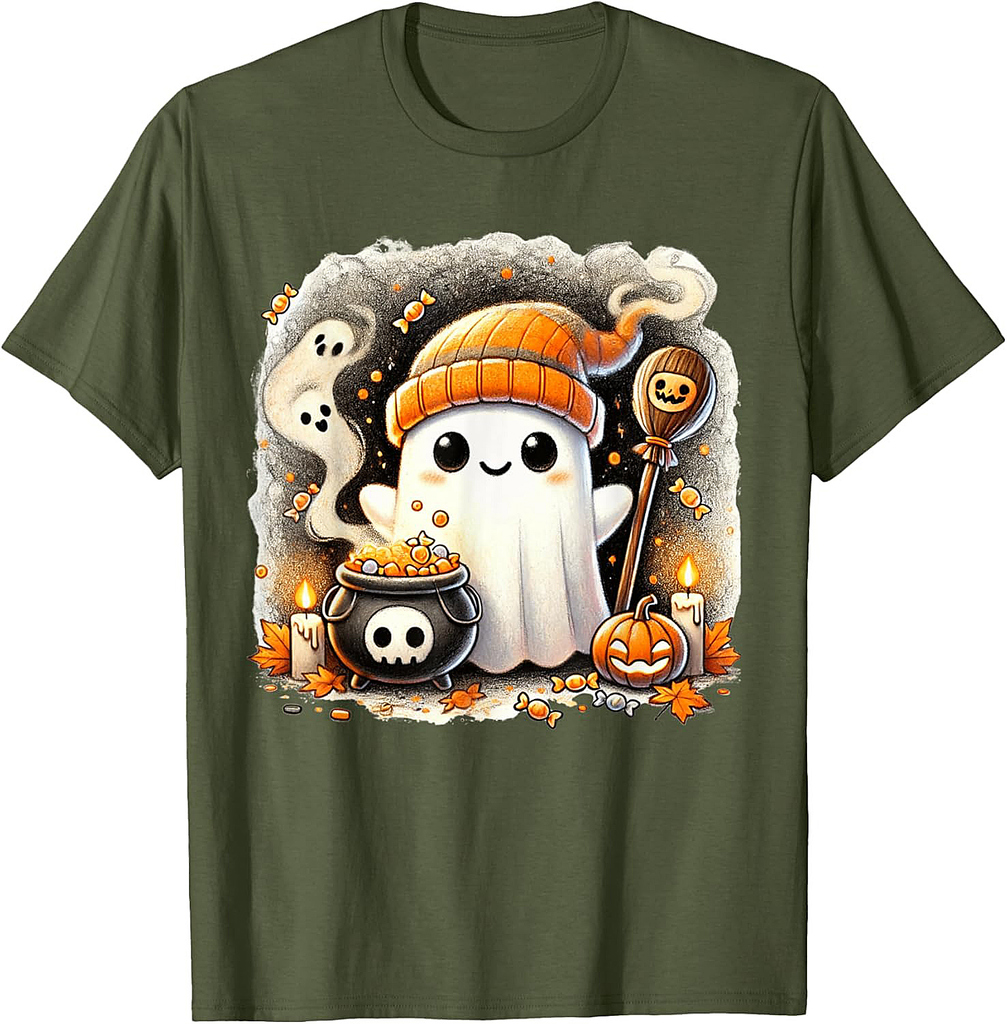 Ghost Halloween Cute Ghost Trick or Treat Candy Kids Women T-Shirt