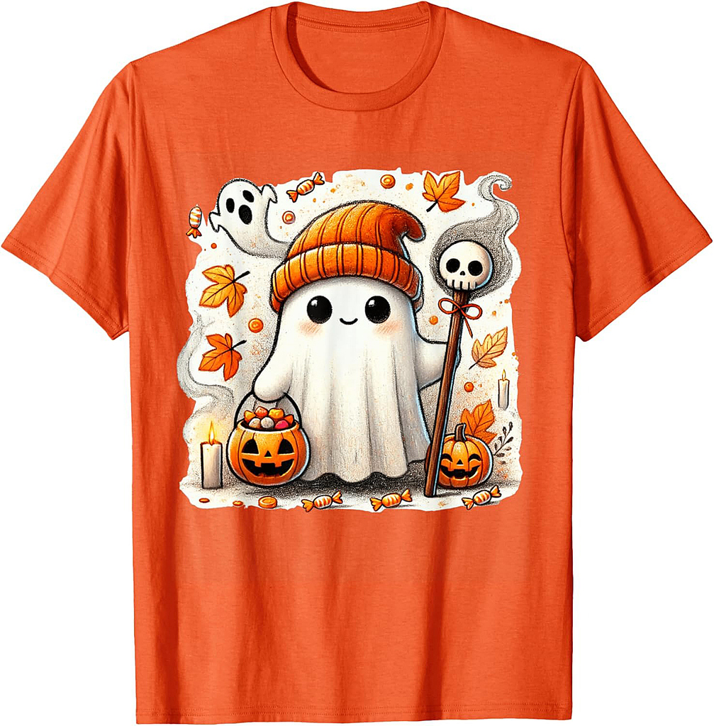 Ghost Halloween Cute Ghost Trick or Treat Candy Kids Women T-Shirt