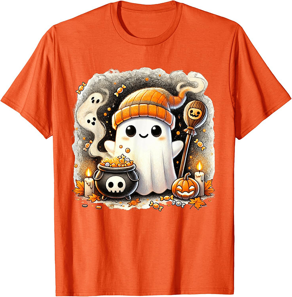 Ghost Halloween Cute Ghost Trick or Treat Candy Kids Women T-Shirt