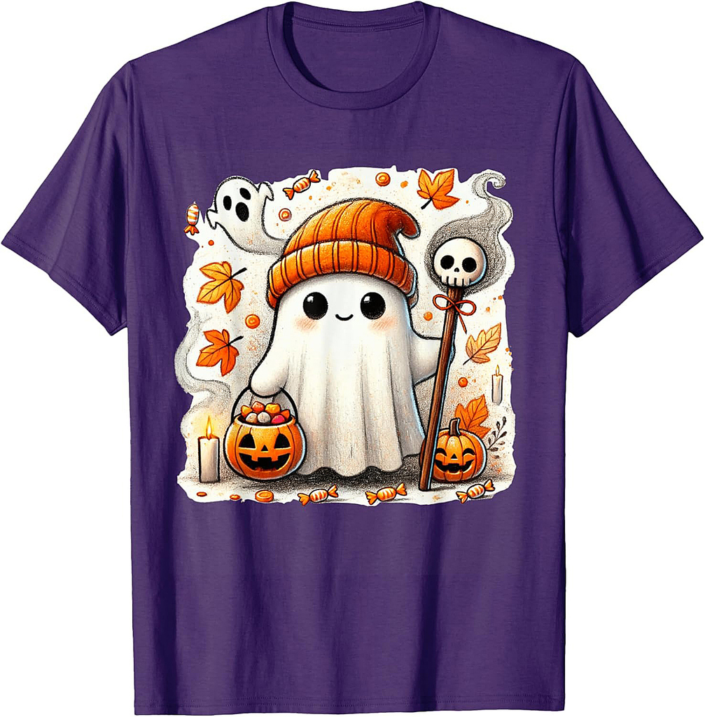 Ghost Halloween Cute Ghost Trick or Treat Candy Kids Women T-Shirt