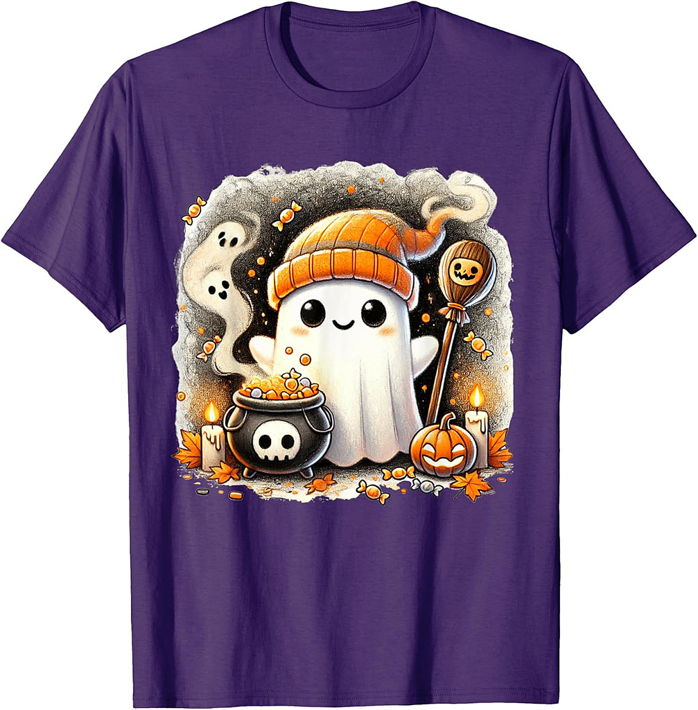Ghost Halloween Cute Ghost Trick or Treat Candy Kids Women T-Shirt