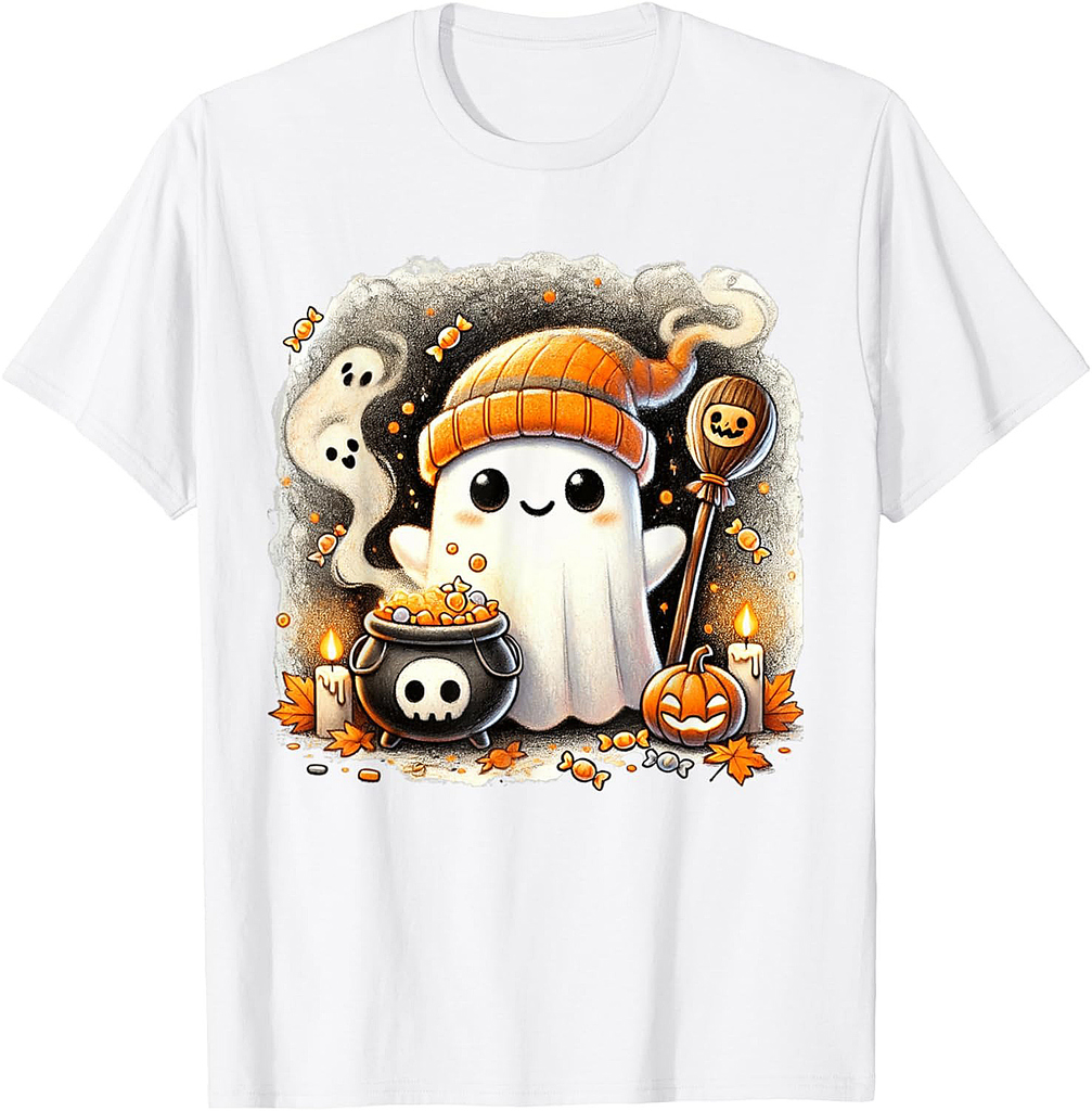 Ghost Halloween Cute Ghost Trick or Treat Candy Kids Women T-Shirt