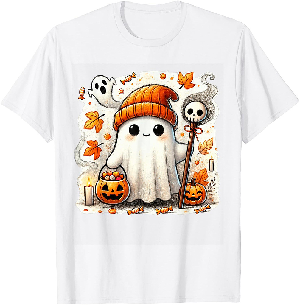 Ghost Halloween Cute Ghost Trick or Treat Candy Kids Women T-Shirt
