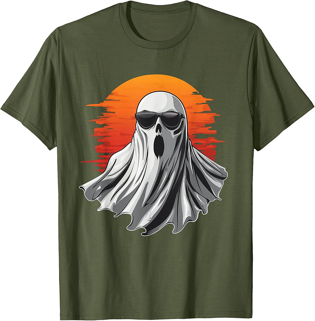 Ghost wearing Sunglasses Funny Halloween Graphic Costume T-Shirt